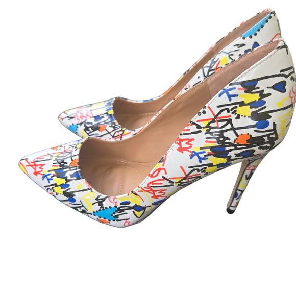 Rouge Helium Size 8M stiletto pump heel graffiti party datenight artist - Picture 5 of 10